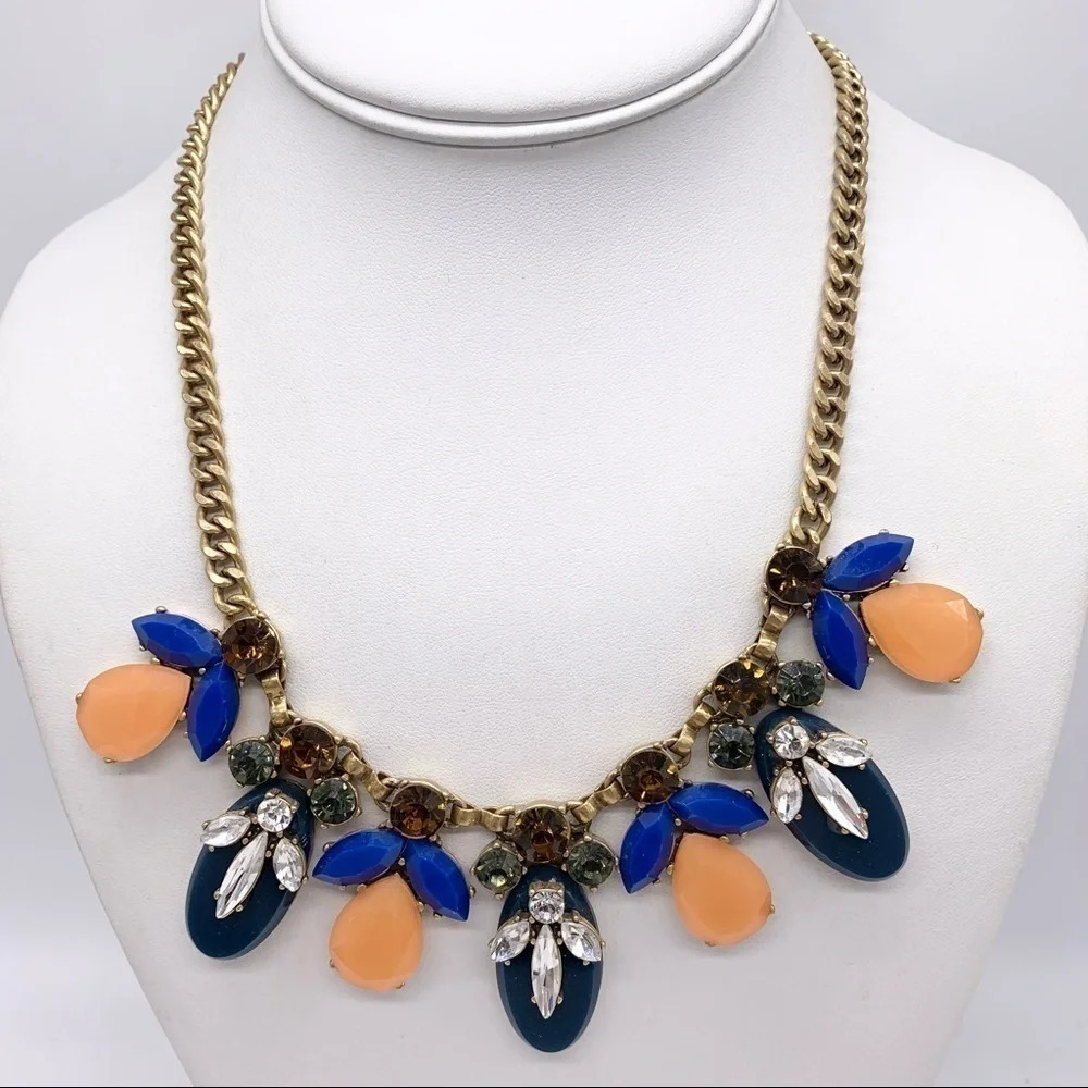 J. Crew Peach and Blue Jeweled Necklace